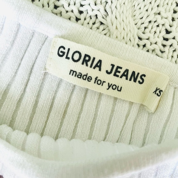 Gloria Jeans Ribbed Boat Neck Top XS White Viscose Blend - Picture 3 of 8